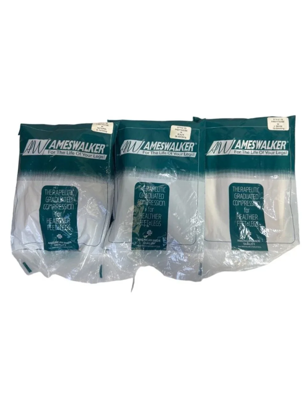 Lot of 3 Ames Walker Compression Pantyhose Sz M 8-30 mmHg Black Beige Natural